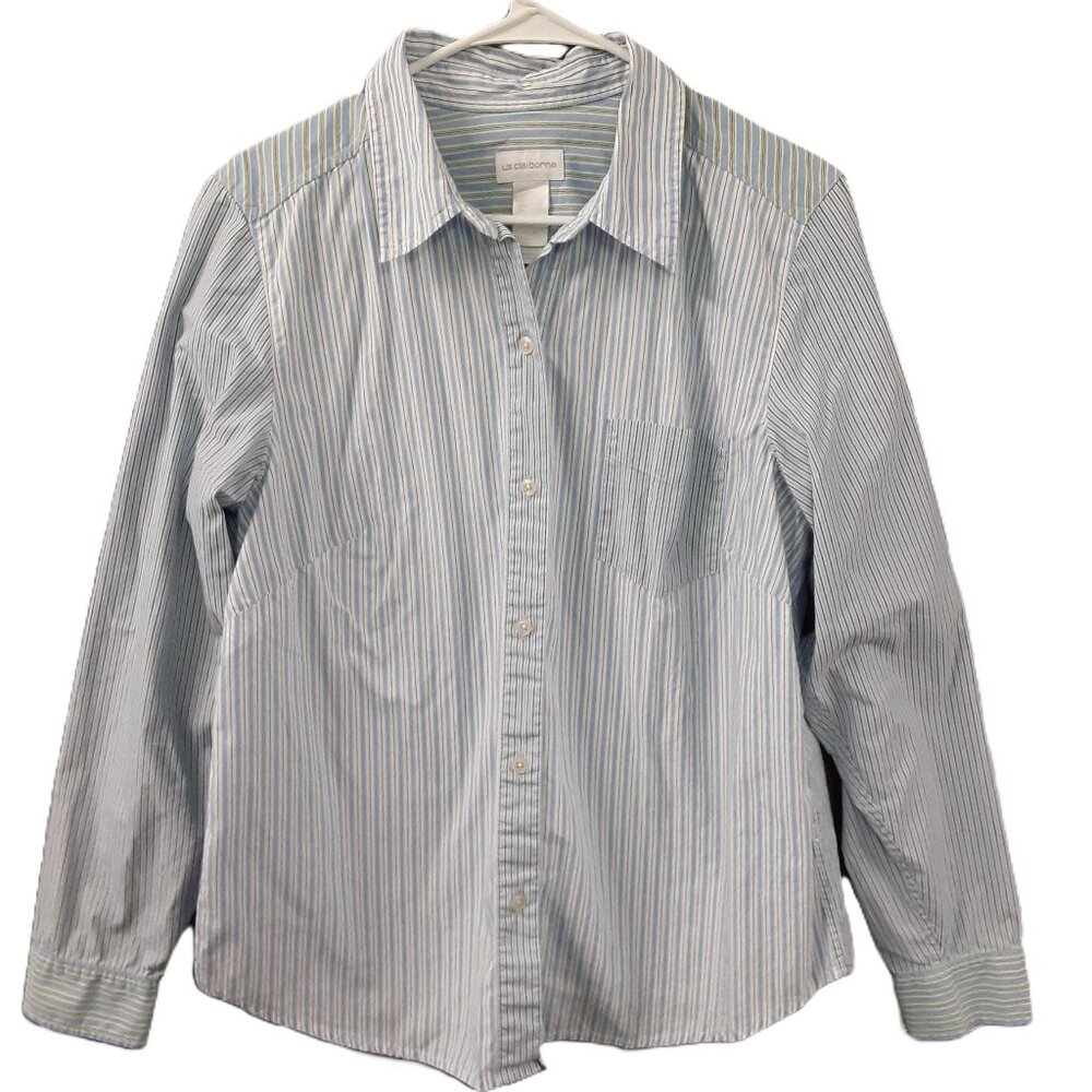 Liz Claiborne Woman's Shirt Size LARGE Vintage Long Sleeve Button Up Striped.